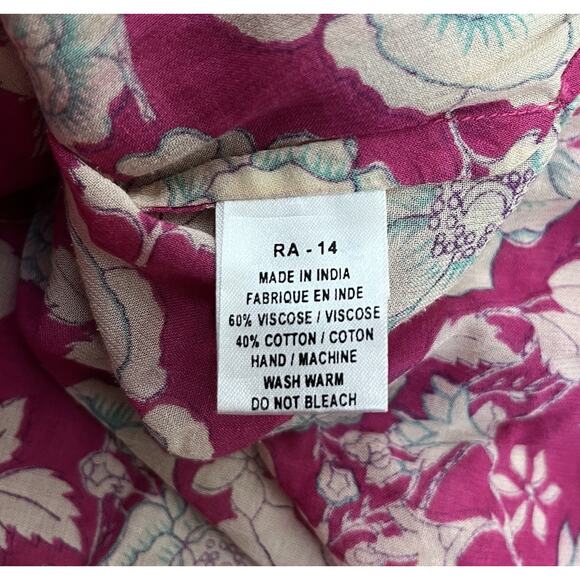 Anokhi Pink Floral Sleeveless Tunic Top Side Split Long Blouse V-Neck Size 12 - Picture 6 of 6